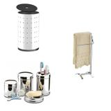 Conjunto para Banheiro 4 Peças, Porta Toalhas e Cesto para Roupas MadeiraMadeira Cromado - Brinox