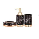 Conjunto para Banheiro Marmore Preto e Dourado em Ceramica 3 Peças MART 09052