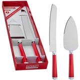 Conjunto Para Bolo Com Espatula 25cm Faca 12 Cabo Acrilico Vermelho Carmin - Daiwa/goller