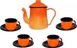 Conjunto para café Bule 1L Xícaras 120ml esmaltado laranja Ewel