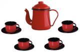 Conjunto para café Bule 1L Xícaras 120ml esmaltado vermelho Ewel