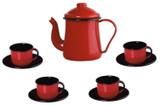 Conjunto para café Bule 1L Xícaras 120ml esmaltado vermelho Ewel
