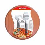Conjunto para Pizza com Tabua de Madeira Cortador e Espatula - Stolf