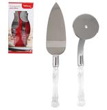 Conjunto para pizza de inox com espatula 27,5cm + cortador 24cm cabo acrilico - Wellmix