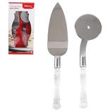 Conjunto para pizza de inox com espatula 27,5cm + cortador 24cm cabo acrilico - Wellmix
