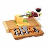 Conjunto para Queijo e Vinho 5 Peças INOX com Base em Bambu WELF PD-00863