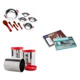 Conjunto para Sobremesa 10 Peças, Faqueiro 30 Peças e 3 Potes para Mantimentos MadeiraMadeira Cromado/Vermelho - Brinox