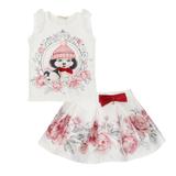 Conjunto Petit Cherie Blusa Cachorrinho e Saia Pregas