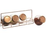 Conjunto porta condimentos 4 potes vidro e suporte - Rose Gold - Casambiente