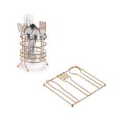 Conjunto Porta Talher e Descanso de Panela Metal Rose Gold - Arthi