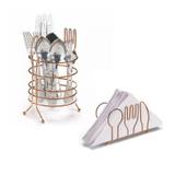 Conjunto Porta Talher e Porta Guardanapo Metal Rose Gold - Arthi