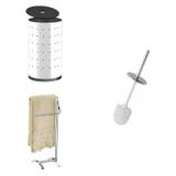 Conjunto Porta Toalhas, Cesto para Roupas e Escova para Vaso Sanitário MadeiraMadeira Cromado - Brinox