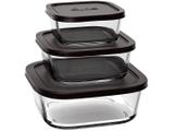 Conjunto Pote de Vidro Quadrado 3 Peças com Tampa - Euro Home VDR7014-PT