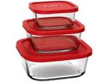 Conjunto Pote de Vidro Quadrado 3 Peças com Tampa - Euro Home VDR7014-VM