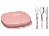Conjunto pratos e talheres infantil - Rosa - Unicornio - Simonaggio