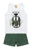 Conjunto Regata e Bermuda Moletinho Bee Loop Roar Branco/Verde