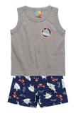 Conjunto Regata e Bermuda Moletinho Bee Loop Tubarão Mescla/Marinho
