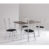 Conjunto Sala de Janta Mesa 4 Cadeiras Gisele Móveis Muller Marrom/Preto/Cromado