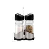 Conjunto saleiro e pimenteiro em vidro e plástico e suporte em inox Doantello - Bon gourmet
