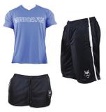 Conjunto Short Preto, Bermuda Preta e Camiseta Azul Dryfit - Alpha Dry - Mundo Alpha