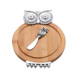 Conjunto Tabua para Queijo de Acácia e 1 Espátula Coruja 21cmx21cmx1,5cm Rojemac