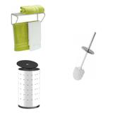 Conjunto Toalheiro de Parede, Cesto para Roupas e Escova para Vaso Sanitário MadeiraMadeira Cromado - Brinox