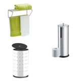 Conjunto Toalheiro de Parede, Cesto para Roupas e Porta Papel Higiênico MadeiraMadeira Cromado - Brinox