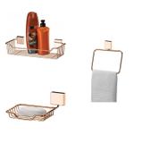 Conjunto Toalheiro, Saboneteira e Suporte para Shampoo MadeiraMadeira 381404 Rosé Gold - Future