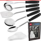 Conjunto Utensílios Cozinha Inox Tramontina 6 Pç Cabo Preto