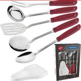Conjunto Utensílios Cozinha Inox Tramontina 6p Cabo Vermelho
