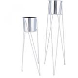 Conjunto Vasos com Suporte Geo Forms Chão 22,5cm x 19,5cm x 59,8cm 2 Peças Urban Prata