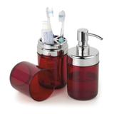 Conjunto Vermelho Banheiro 2 Peças Porta Escova e Dispenser - Forma inox
