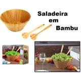 Conjuto Saladeira Linha Bamboo com Vasilha + Colher + Garfo Mor