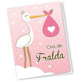 Convite CHA de Bebe Fraldas Cegonha Rosa C/10UN - Regina festas