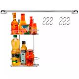 Cook Home 4508 Conjunto Cozinha Porta Tempero Duplo Ganchos Barra 45 cm Aço Cromado Arthi