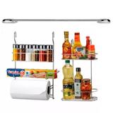 Cook Home 6041 Kit para Cozinha Suspensa com Porta Condimentos Tempero Rolos Barra 60 Cm em Aço Cromado Arthi