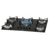 Cooktop 5 Bocas a Gás Tripla Chama Mesa Vidro Fischer Bivolt Preto