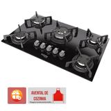Cooktop 5 Bocas Itatiaia Vitrum Preto Tripla Chama Central Bivolt (com Avental)