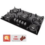 Cooktop 5 Bocas Itatiaia Vitrum Preto Tripla Chama Central Bivolt (com Luva Termica)