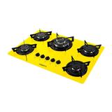 Cooktop Fogatti 5 Bocas TC Vidro Amarelo com Flange Esmaltada à Gás V500TC Acendimento Automático