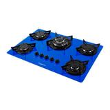 Cooktop Fogatti 5 Bocas TC Vidro Azul com Flange Esmaltada à Gás V500TC Acendimento Automático