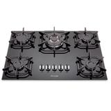 Cooktop Mueller Mesa Vidro 5 Bocas Gás Tripla Chama Preto