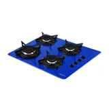 Cooktop V400 - 4 Bocas. Vidro Azul Flange Esmalt. Fogatti