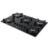 Cooktop V500X Fogatti 5 Bocas Vidro Preto Chama Rápida Bivolt