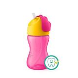 Copo c/ Canudo Curvado Dinossauro 300ml Rosa/Amarelo - Philips Avent