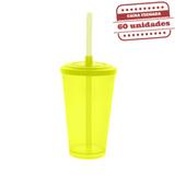 Copo Calderetta com Tampa e Canudo Amarelo Neon 500ml 60 unidades Bezavel - Festabox
