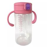 Copo Canudo E Alça 330ml Transparente Rosa Clingo