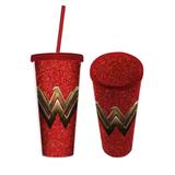 Copo Canudo Mulher Maravilha Glitter Vermelho 500ml - Urban