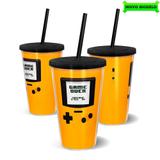 Copo Canudo Parede Dupla 500ml Gameboy Amarelo - Beek