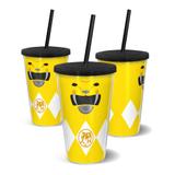 Copo Canudo Parede Dupla 500ml Power Amarelo - Beek